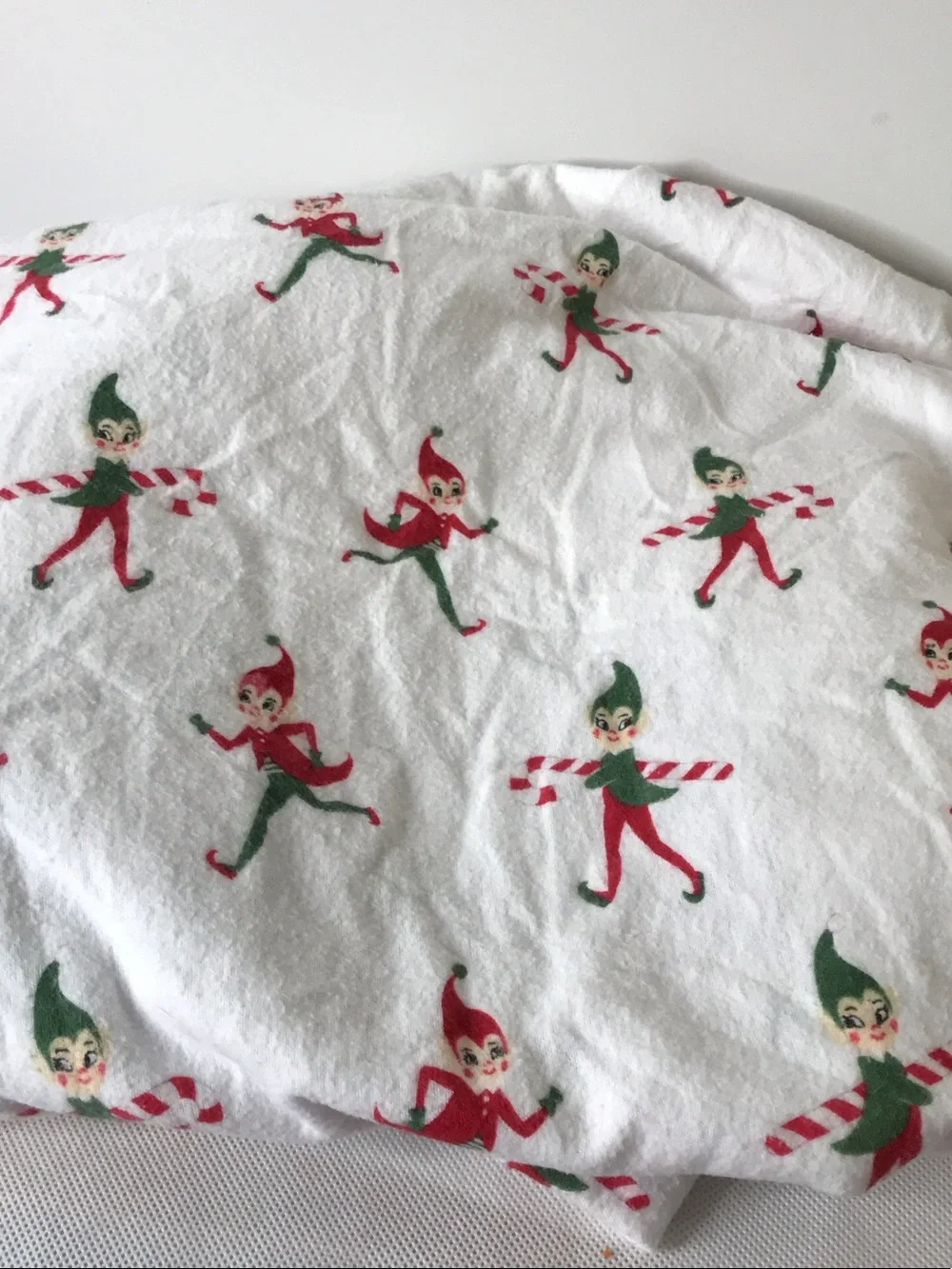 Pottery Barn Kids Flannel Twin Fitted Sheet with Christmas Pixies